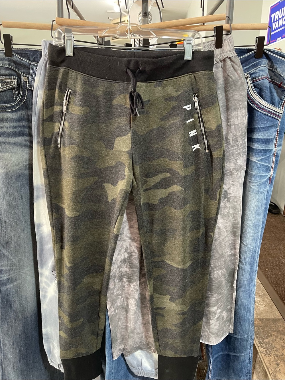 PINK Victoria's Secret Olive Green Camo Joggers